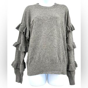 J.Crew Women’s Medium Charcoal Gray Wool Blend Sweater Layered Ruffle Sleeves